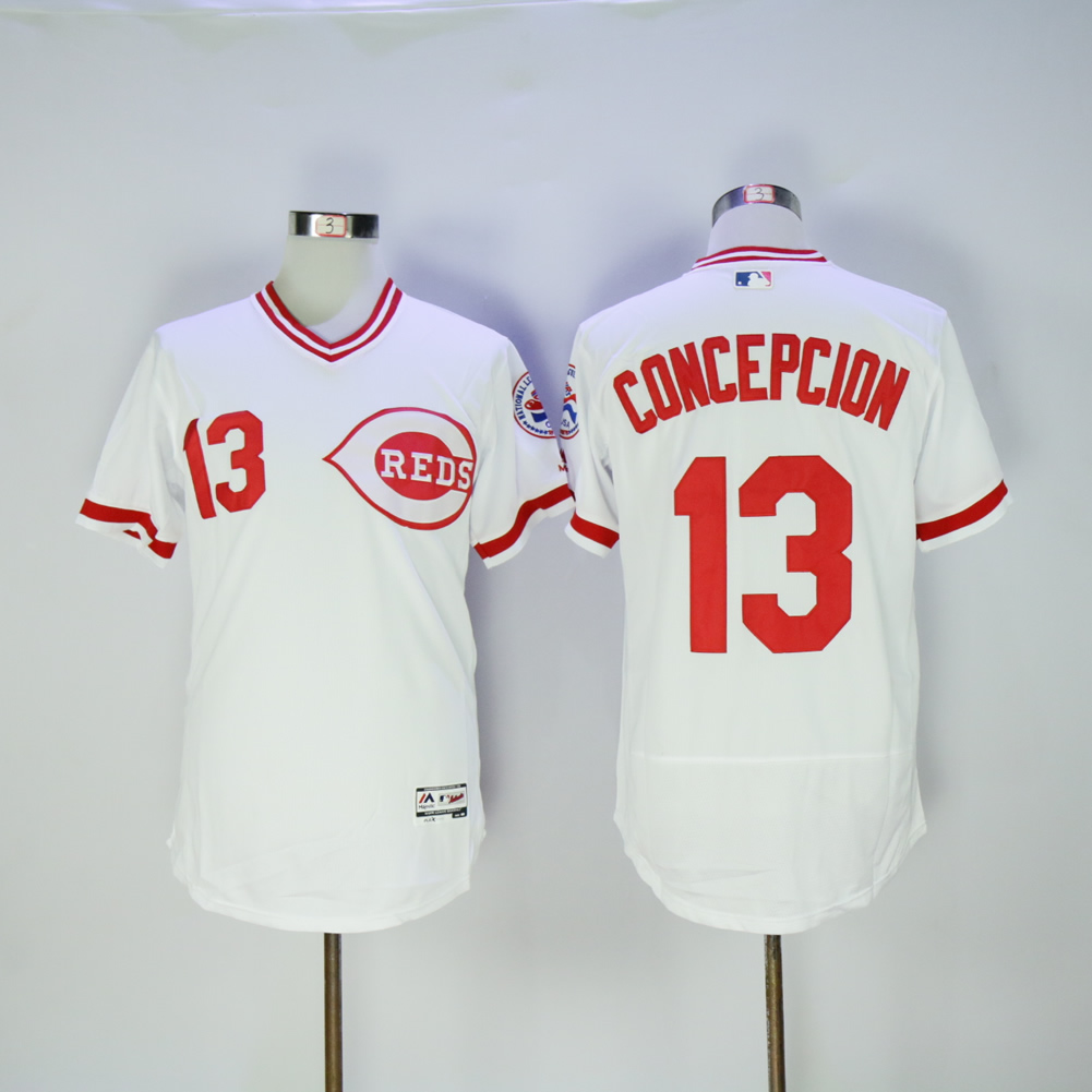 Men MLB Cincinnati Reds #13 Concepcion white Flexbase jerseys